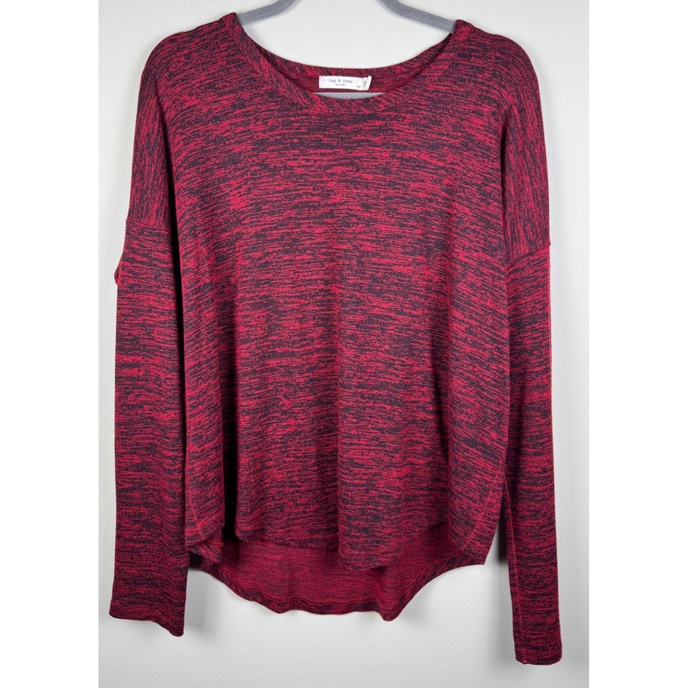 Rag & Bone Red Black Space Dye Long Sleeve‎ Top Oversized Knit L/G L Large